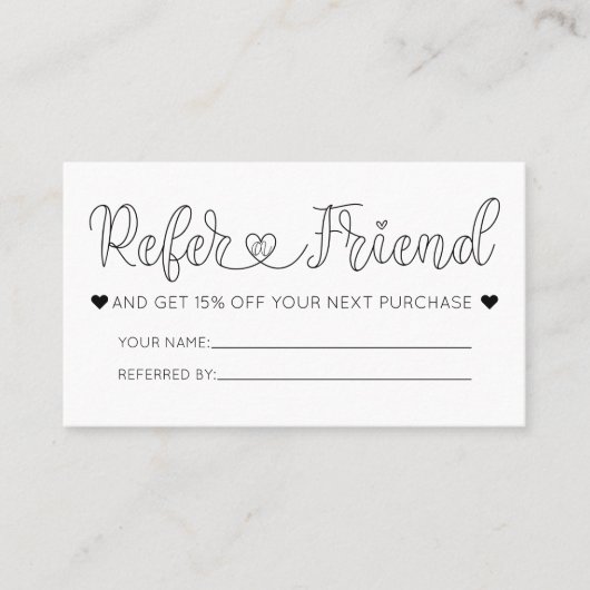 Eenvoudige witte harten typografie verwijzing visitekaartje (Voorkant)