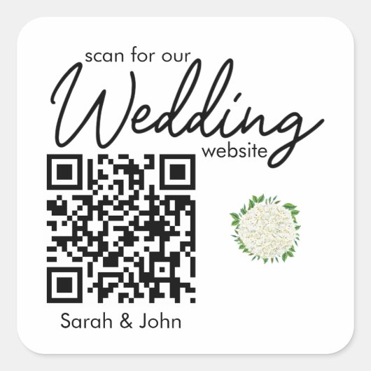 Eenvoudige Witte Hortensia Huwelijks QR Code Stick Vierkante Sticker (Voorkant)