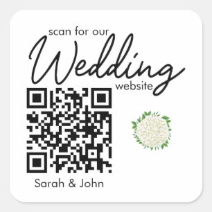 Eenvoudige Witte Hortensia Huwelijks QR Code Stick Vierkante Sticker
