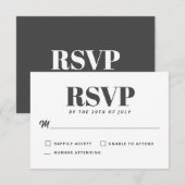 Eenvoudige Witte Houtskoolgrijs Moderne Minimalist RSVP Kaartje (Voorkant / Achterkant)