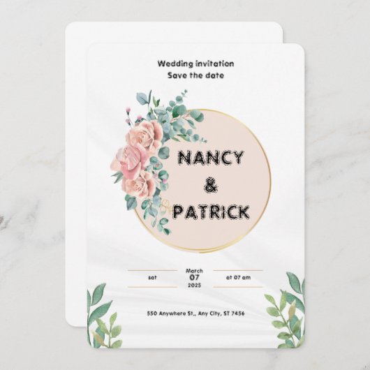 Eenvoudige witte huwelijksuitnodiging kaart (Voorkant / Achterkant)