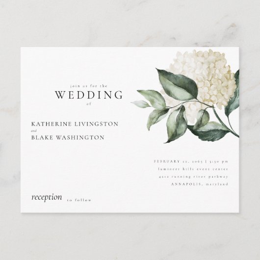 Eenvoudige witte Hydrangea Briefkaart bruiloft uit (Voorkant)