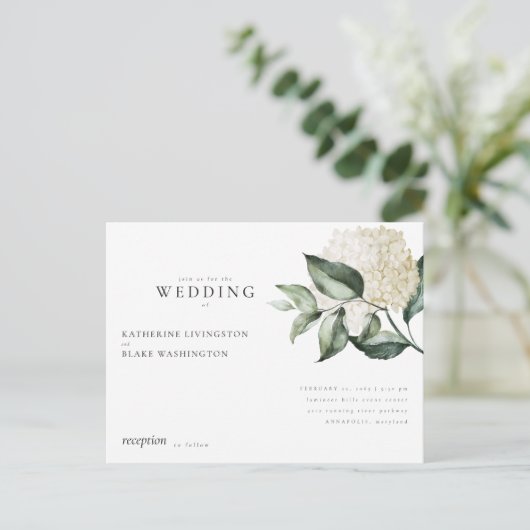 Eenvoudige witte Hydrangea Briefkaart bruiloft uit (Staand voorkant)