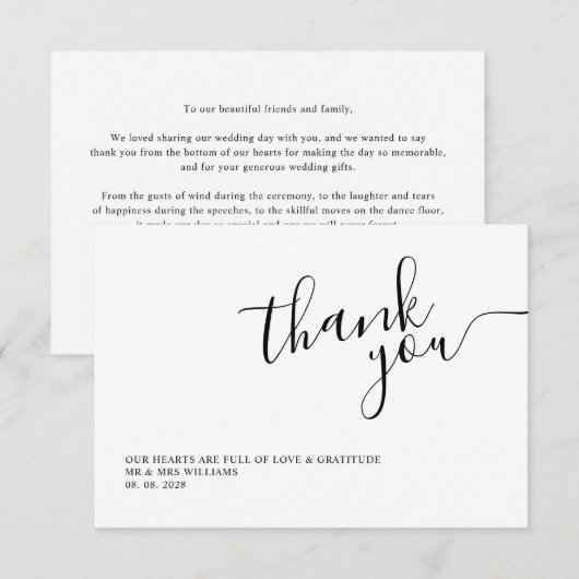 Eenvoudige witte kalligrafie bedankkaart (Voorkant / Achterkant)