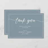 Eenvoudige witte kalligrafie op blauw-grijs dank u bedankkaart (Voorkant / Achterkant)