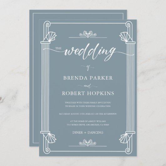 Eenvoudige witte kalligrafie op blauw-grijze achte kaart (Voorkant / Achterkant)