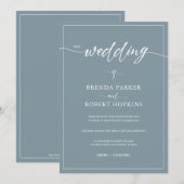 Eenvoudige witte kalligrafie op blauw-grijze achte kaart (Voorkant / Achterkant)