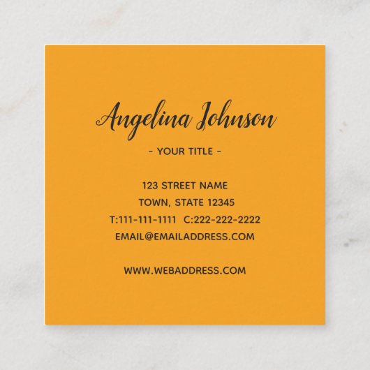 Eenvoudige Witte Kat Cartoon Funny Yellow Vierkante Visitekaartje (Achterkant)