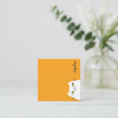 Eenvoudige Witte Kat Cartoon Funny Yellow Vierkante Visitekaartje (Staand voorkant)