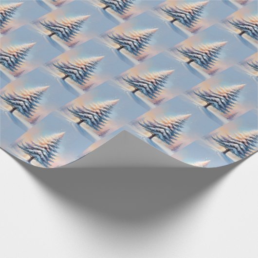 Eenvoudige witte kerstpijnboom op een zonnige dag cadeaupapier (Hoek)