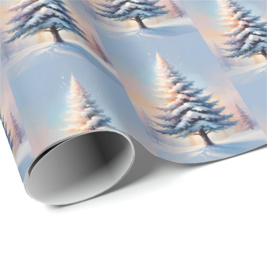 Eenvoudige witte kerstpijnboom op een zonnige dag cadeaupapier (Rol Hoek)