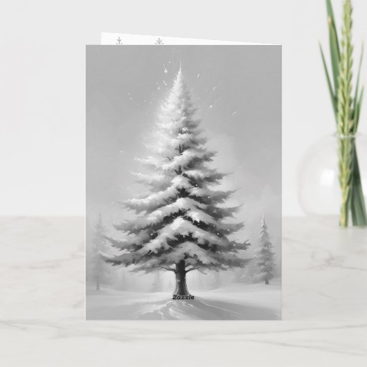 Eenvoudige witte kerstpijnboom op een zonnige dag feestdagen kaart (Achterkant)