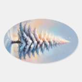 Eenvoudige witte kerstpijnboom op een zonnige dag ovale sticker (Voorkant)