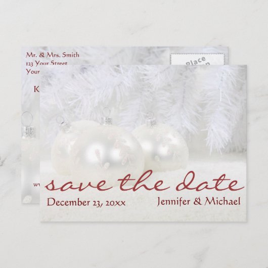Eenvoudige witte kerstwinter Save the Date Aankondigingskaart (Voorkant / Achterkant)