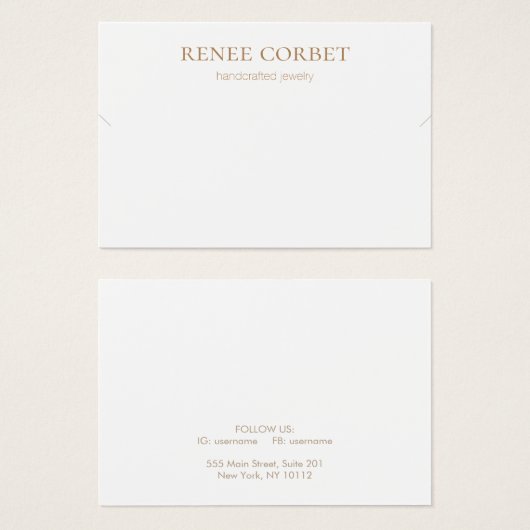 Eenvoudige witte Ketting of Armband Display Kaart (Voorkant /achterkant)