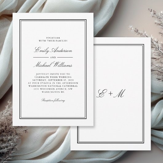 Eenvoudige witte klassieke elegante bruiloft kaart