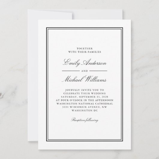 Eenvoudige witte klassieke elegante bruiloft kaart (Voorkant)