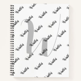 Eenvoudige witte kleur - eerste naam met monogram notitieboek