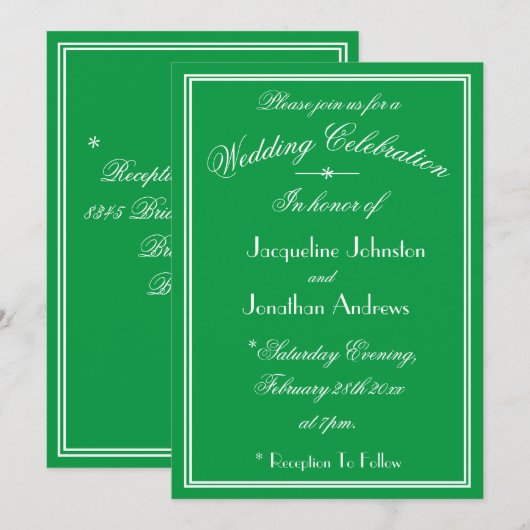 Eenvoudige witte lettertype details smaragdgroene  kaart (Voorkant / Achterkant)