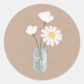 Eenvoudige witte margrieten in een Mason Jar Hartj Ronde Sticker (Voorkant)