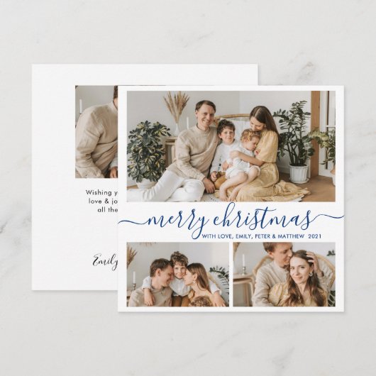 Eenvoudige witte marine 3 Foto-collage kerstmis Feestdagenkaart (Voorkant / Achterkant)