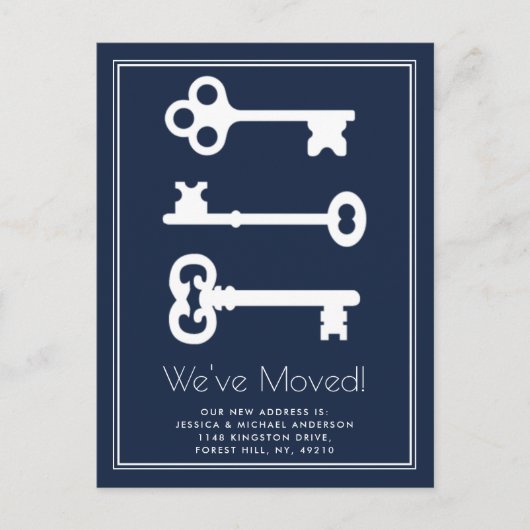 Eenvoudige Witte Marine Minimale Sleutel Bewegende Aankondigingskaart (Voorkant)