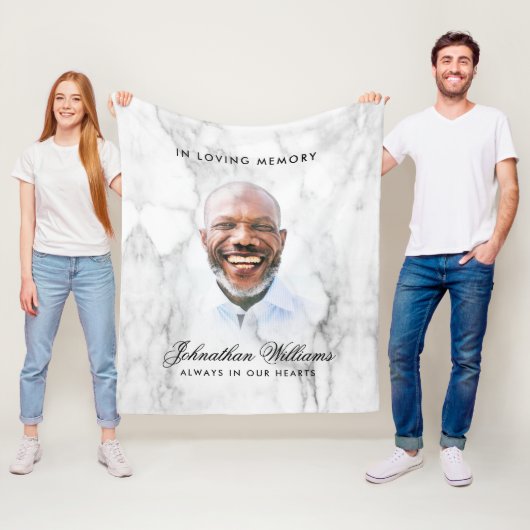 Eenvoudige Witte Marmeren Aangepaste Tekst Foto He Fleece Deken (In situ)