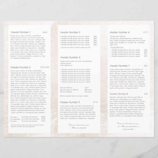 Eenvoudige Witte Marmeren Salon Spa TriFold Brochu (Achterkant)