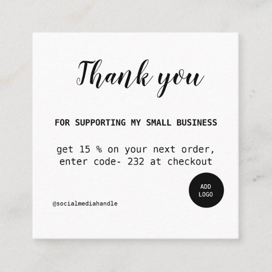 eenvoudige witte minimale moderne dank voor de bed vierkante visitekaartje (Voorkant)