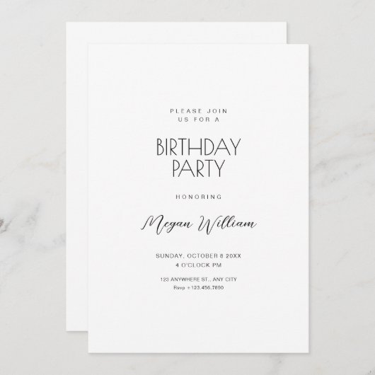 Eenvoudige witte minimalistische verjaardag kaart (Voorkant / Achterkant)