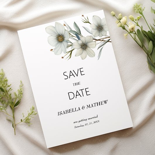 Eenvoudige witte mint lente bloem Save the Date Kaart