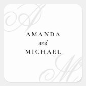 Eenvoudige Witte Moderne Minimale Monogram Bruilof Vierkante Sticker (Voorkant)