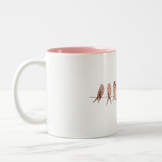 Eenvoudige witte Mok met Faux Copper Birds op Wire (Links)