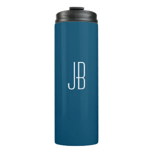 Eenvoudige witte monogram of naam op oceaanblauw thermosbeker