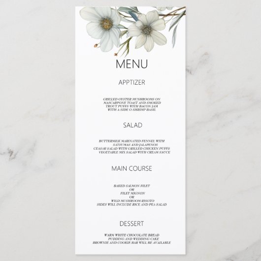 Eenvoudige witte munt groene lente bloemenbruiloft programmakaart (Voorkant)