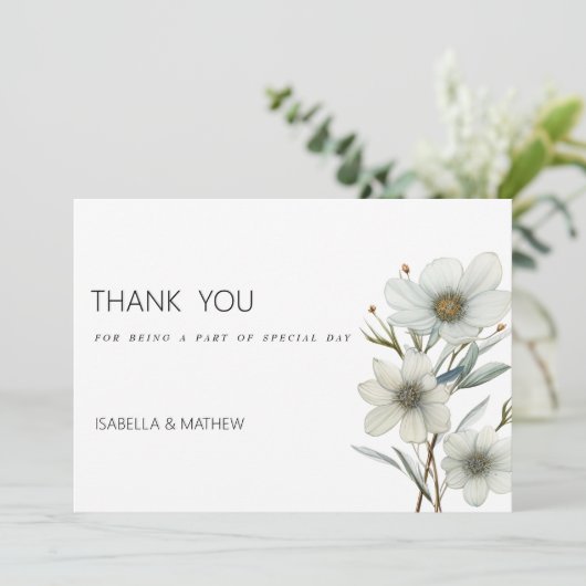 Eenvoudige witte munt groene lente bloesem Dank U Kaart (Staand voorkant)