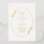 Eenvoudige witte naam Oval Border Wedding Real Folie Uitnodiging (Voorkant)