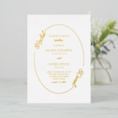 Eenvoudige witte naam Oval Border Wedding Real Folie Uitnodiging (Staand Voorkant)