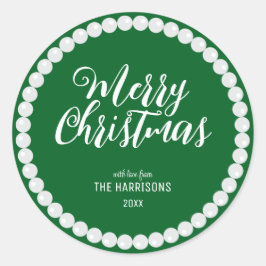Eenvoudige Witte Parel Groene Kerstmis Ronde Sticker