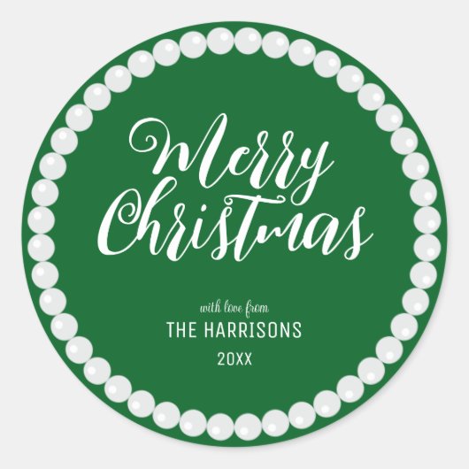 Eenvoudige Witte Parel Groene Kerstmis Ronde Sticker (Voorkant)