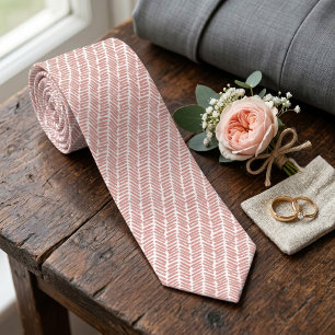 Eenvoudige Witte Perzik Rode Zalm Abstract Chevron Stropdas