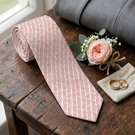 Eenvoudige Witte Perzik Rode Zalm Abstract Chevron Stropdas