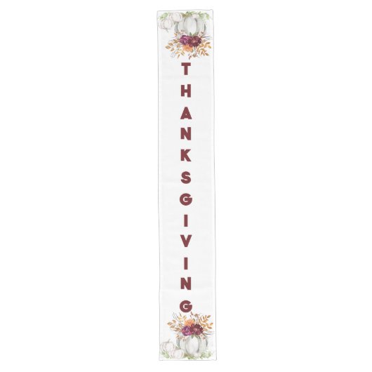Eenvoudige Witte Pompoen & Bloemen Thanksgiving | Lange Tafelloper (Voorkant)