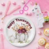 Eenvoudige Witte Pompoen & Bloemen Thanksgiving | Papieren Bordje (Feest)