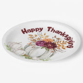 Eenvoudige Witte Pompoen & Bloemen Thanksgiving | Papieren Bordje (Gekanteld)