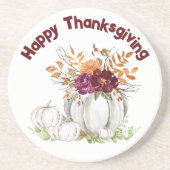 Eenvoudige Witte Pompoen & Bloemen Thanksgiving | Zandsteen Onderzetter (Voorkant)