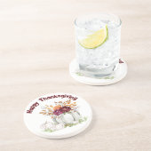 Eenvoudige Witte Pompoen & Bloemen Thanksgiving | Zandsteen Onderzetter (Zijkant)