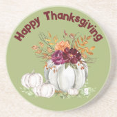 Eenvoudige Witte Pompoen & Bloemen Thanksgiving | Zandsteen Onderzetter (Voorkant)