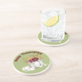 Eenvoudige Witte Pompoen & Bloemen Thanksgiving | Zandsteen Onderzetter (Zijkant)