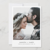Eenvoudige, witte rand Elegant Script-foto Aangepa Save The Date (Voorkant)